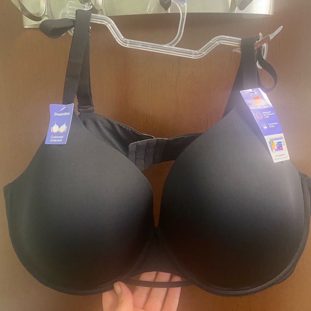 Hanes DreamWire Black Cushioned Underwire Bra Size 3XL